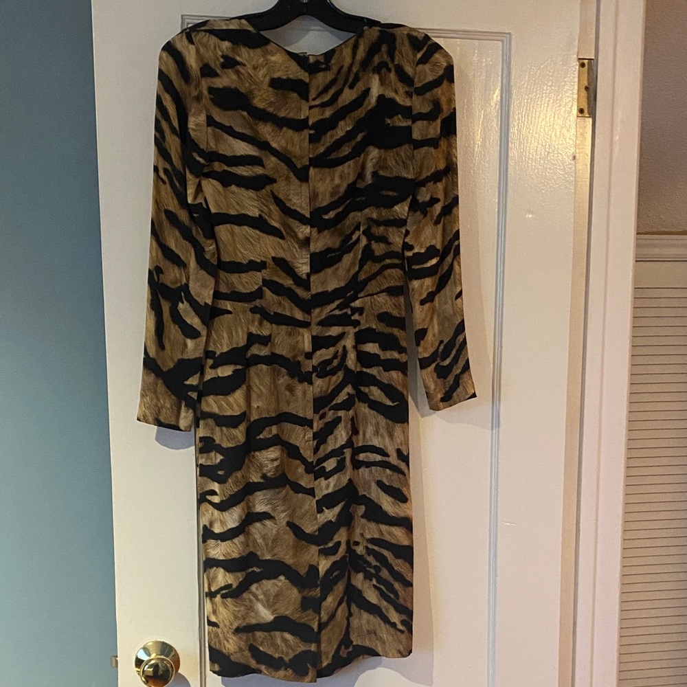 Dolce & Gabbana Brown Leopard Print Silk Midi Dress with Long Sleeves - Picture 6 of 7